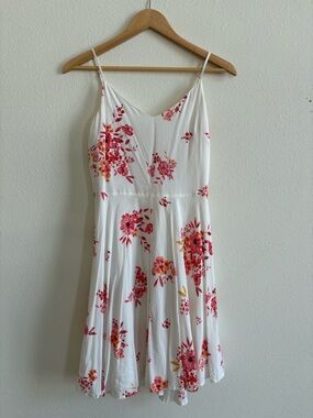GAP White Floral Mini Dress with Pink & Coral Blooms
